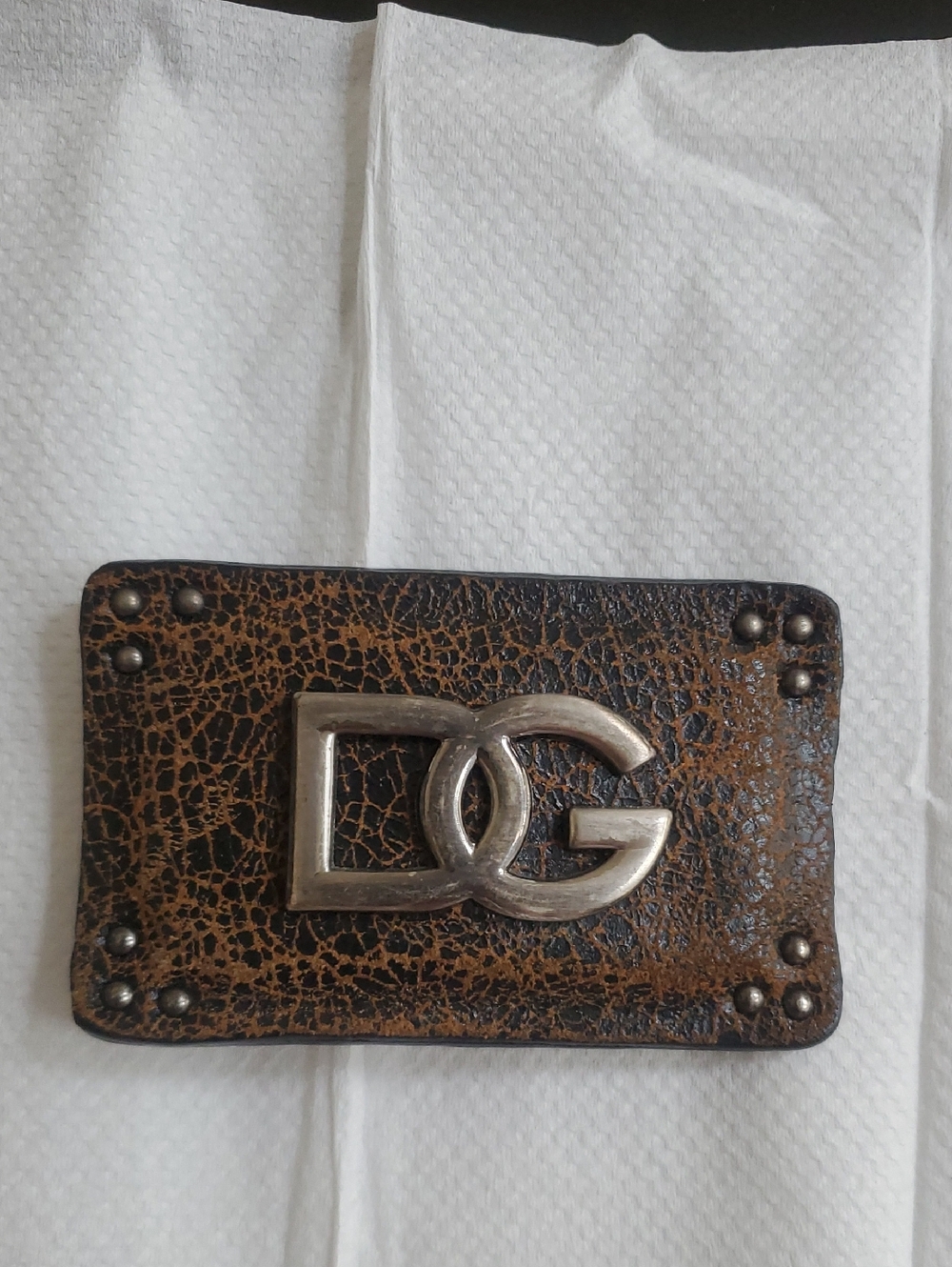 Dolce & Gabbana Brown Crackle Leather Buckle with Silver DG Logo